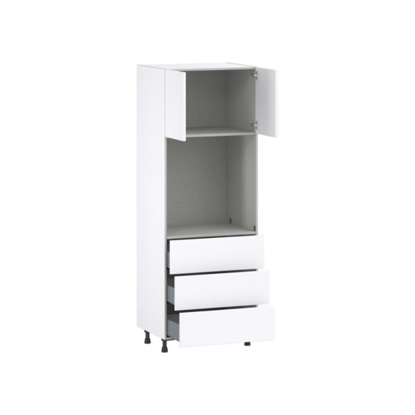 Lily Bright White  Slab Assembled Pantry Single Oven Cabinet with 3 Even Drawers (30 in. W X 84.5 in. H X 24 in. D)