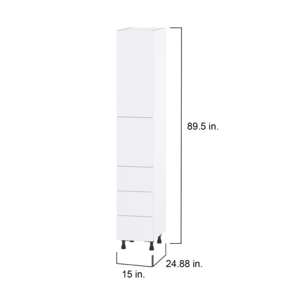 Lily Bright White  Slab Assembled Pantry Cabinet 2 Doors with 3 Drawers and 2 Inner Drawers (15 in. W X 89.5 in. H X 24 in. D)