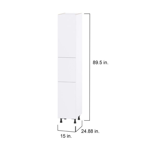 Lily Bright White  Slab Assembled Pantry Cabinet with 2 Doors and 3 Inner Drawers (15 in. W X 89.5 in. H X 24 in. D)