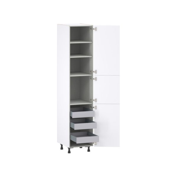 Lily Bright White  Slab Assembled Pantry Cabinet with 2 Doors and 3 Inner Drawers (18 in. W X 89.5 in. H X 24 in. D)