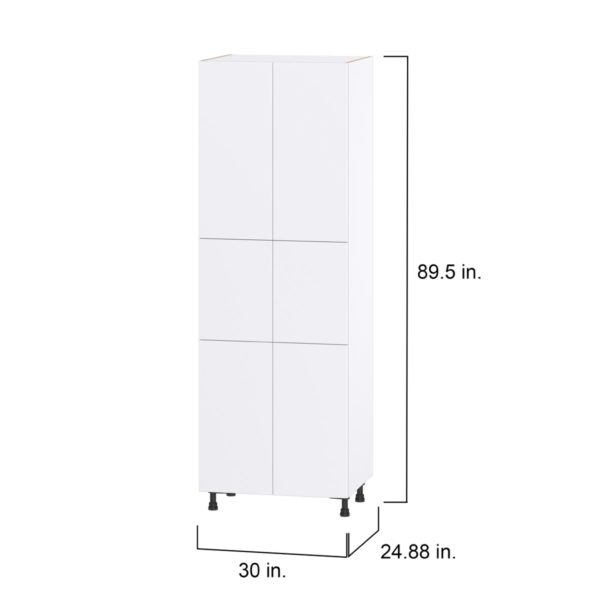 Lily Bright White  Slab Assembled Pantry Cabinet with 6 Doors and 3 Inner Drawers (30 in. W X 89.5 in. H X 24 in. D)