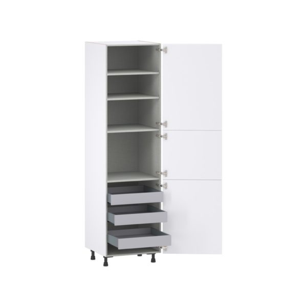 Lily Bright White  Slab Assembled Pantry Cabinet with 2 Doors and 3 Inner Drawers (24 in. W X 89.5 in. H X 24 in. D)