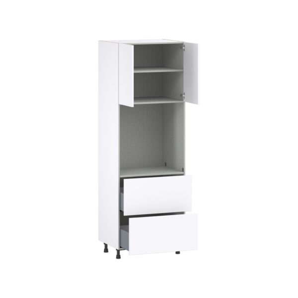 Lily Bright White  Slab Assembled Pantry Single Oven Cabinet with 2 Drawer (30 in. W X 89.5 in. H X 24 in. D)