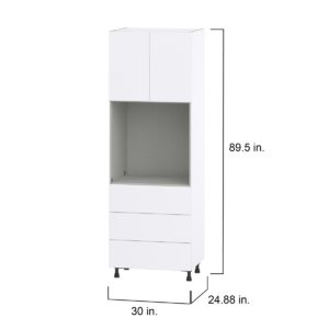 Lily Bright White  Slab Assembled Pantry Single Oven Cabinet with 3 Even Drawers (30 in. W X 89.5 in. H X 24 in. D)