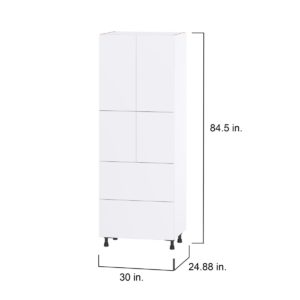 Lily Bright White  Slab Assembled Pantry Cabinet 4 Doors with 2 Drawers and 2 Inner Drawers (30 in. W X 84.5 in. H X 24 in. D)