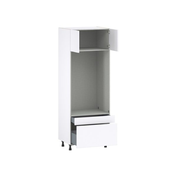 Lily Bright White  Slab Assembled Pantry Microwave/Oven Combo Cabinet with 2 Drawers (30 in. W X 84.5 in. H X 24 in. D)