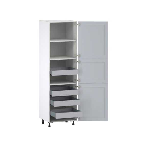 Sea Holly Light Gray  Shaker Assembled Pantry Cabinet with 2 Doors and 4 Inner Drawers (24 in. W X 84.5 in. H X 24 in. D)