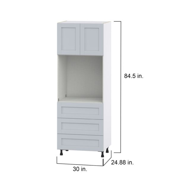 Sea Holly Light Gray  Shaker Assembled Pantry Single Oven Cabinet with 3 Even Drawers (30 in. W X 84.5 in. H X 24 in. D)