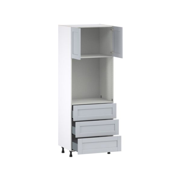 Sea Holly Light Gray  Shaker Assembled Pantry Single Oven Cabinet with 3 Even Drawers (30 in. W X 84.5 in. H X 24 in. D)