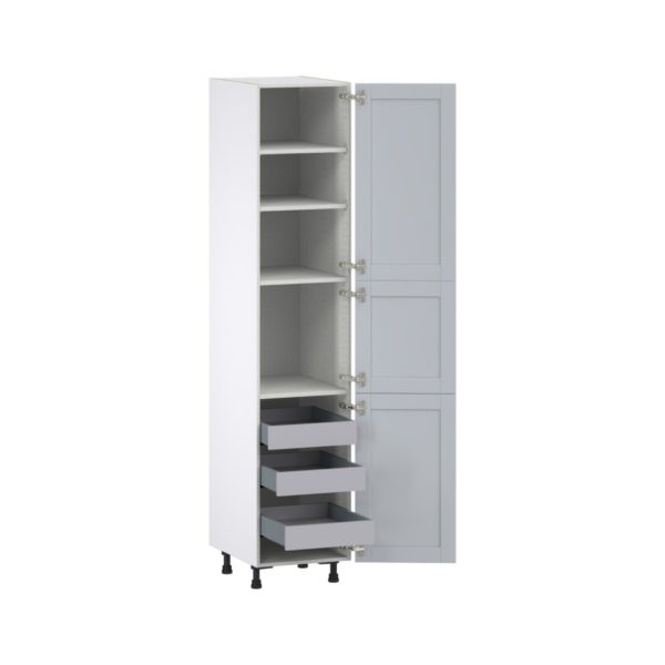 Sea Holly Light Gray  Shaker Assembled Pantry Cabinet with 2 Doors and 3 Inner Drawers (18 in. W X 89.5 in. H X 24 in. D)