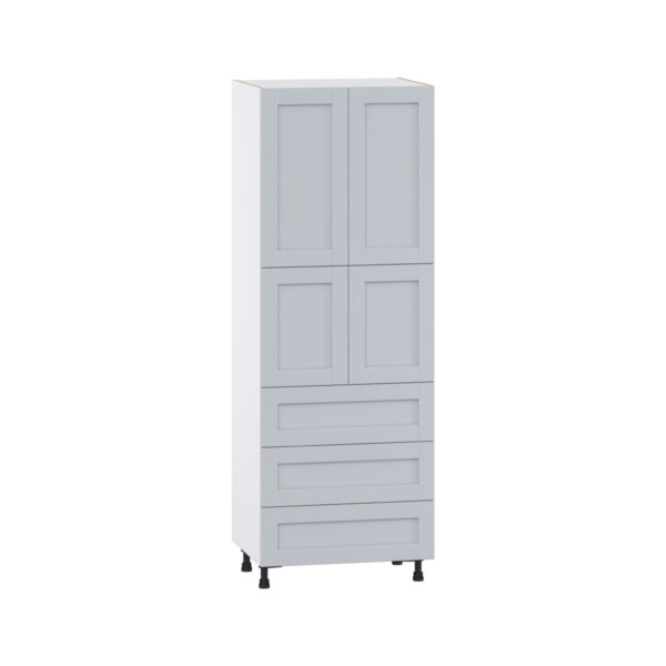 Sea Holly Light Gray  Shaker Assembled Pantry Cabinet 4 Doors with 3 Drawers and 2 Inner Drawers (30 in. W X 84.5 in. H X 24 in. D)