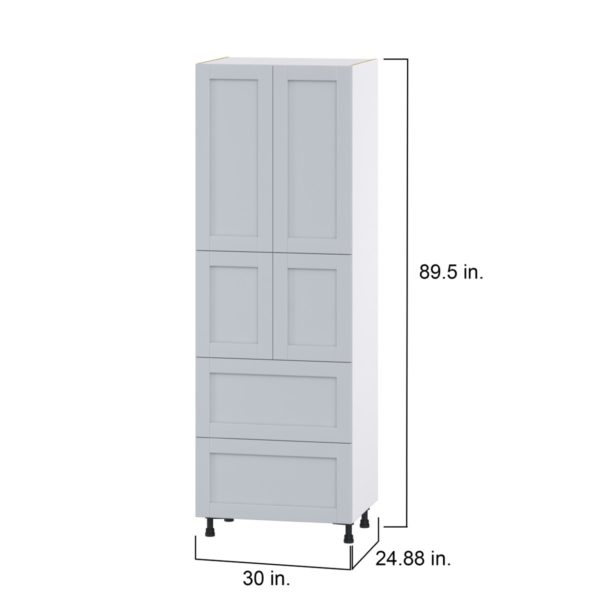 Sea Holly Light Gray  Shaker Assembled Pantry Cabinet 4 Doors with 2 Drawers and 2 Inner Drawers (30 in. W X 89.5 in. H X 24 in. D)