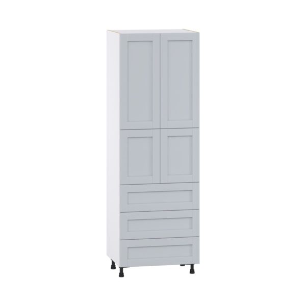 Sea Holly Light Gray  Shaker Assembled Pantry Cabinet 4 Doors with 3 Drawers and 2 Inner Drawers (30 in. W X 89.5 in. H X 24 in. D)