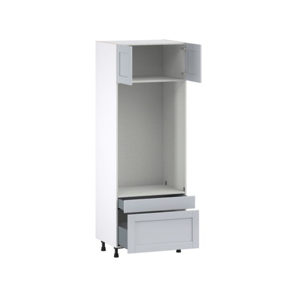 Sea Holly Light Gray  Shaker Assembled Pantry Microwave/Oven Combo Cabinet with 2 Drawers (30 in. W X 84.5 in. H X 24 in. D)