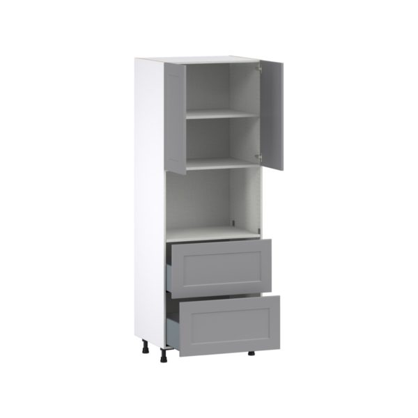 Willow Painted Slate Gray  Shaker Assembled Pantry Microwave Cabinet with 2 Drawer (30 in. W X 84.5 in. H X 24 in. D)