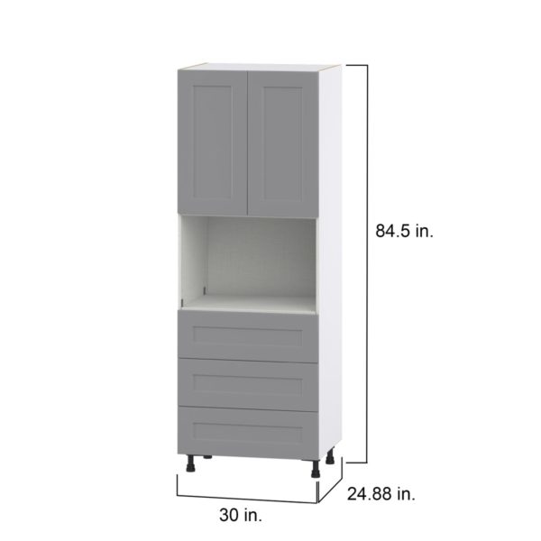 Willow Painted Slate Gray  Shaker Assembled Pantry Microwave Cabinet with 3 Even Drawers (30 in. W X 84.5 in. H X 24 in. D)