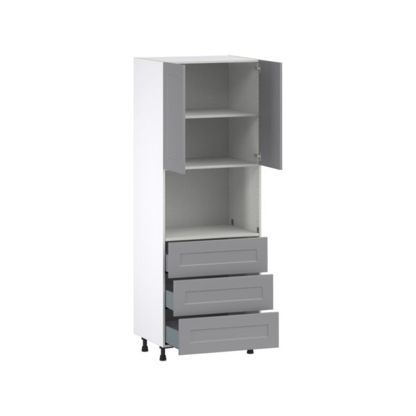 Willow Painted Slate Gray  Shaker Assembled Pantry Microwave Cabinet with 3 Even Drawers (30 in. W X 84.5 in. H X 24 in. D)