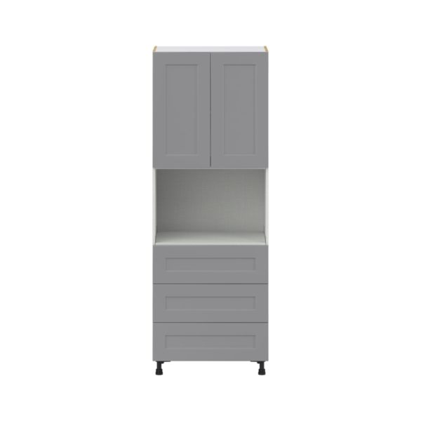 Willow Painted Slate Gray  Shaker Assembled Pantry Microwave Cabinet with 3 Even Drawers (30 in. W X 84.5 in. H X 24 in. D)