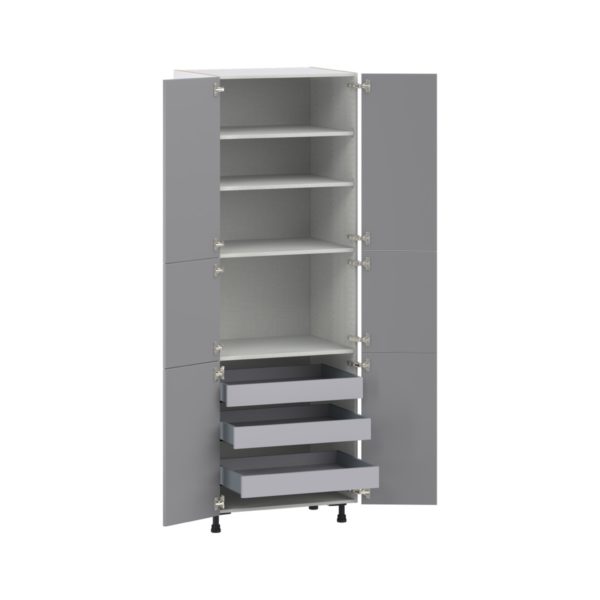 Willow Painted Slate Gray  Shaker Assembled Pantry Cabinet with 6 Doors and 3 Inner Drawers (30 in. W X 89.5 in. H X 24 in. D)