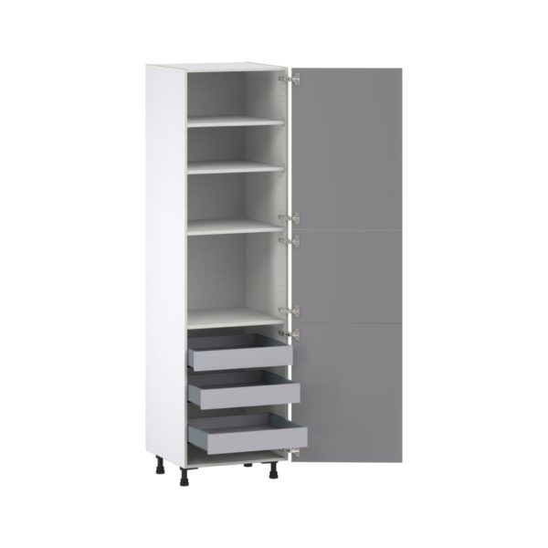 Willow Painted Slate Gray  Shaker Assembled Pantry Cabinet with 2 Doors and 3 Inner Drawers (24 in. W X 89.5 in. H X 24 in. D)