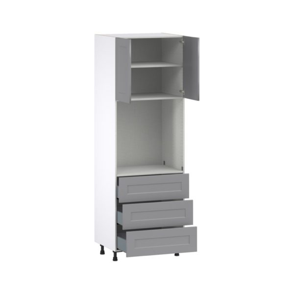 Willow Painted Slate Gray  Shaker Assembled Pantry Single Oven Cabinet with 3 Even Drawers (30 in. W X 89.5 in. H X 24 in. D)