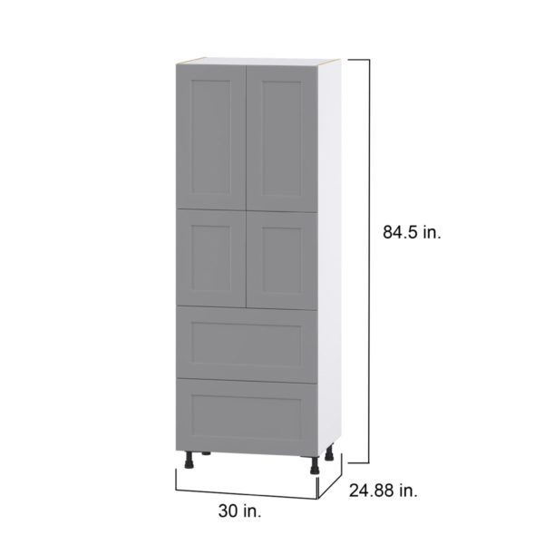 Willow Painted Slate Gray  Shaker Assembled Pantry Cabinet 4 Doors with 2 Drawers and 2 Inner Drawers (30 in. W X 84.5 in. H X 24 in. D)