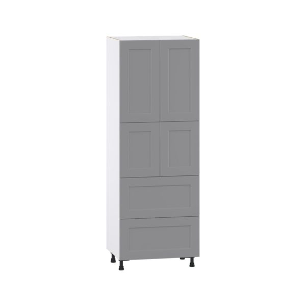 Willow Painted Slate Gray  Shaker Assembled Pantry Cabinet 4 Doors with 2 Drawers and 2 Inner Drawers (30 in. W X 84.5 in. H X 24 in. D)