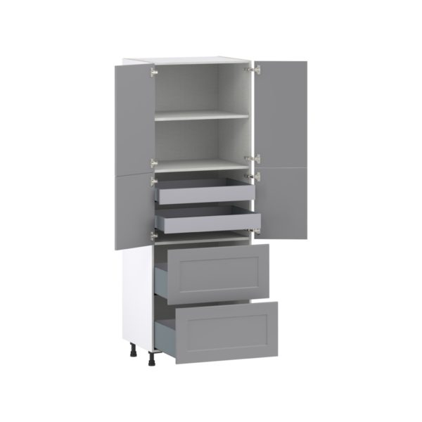 Willow Painted Slate Gray  Shaker Assembled Pantry Cabinet 4 Doors with 2 Drawers and 2 Inner Drawers (30 in. W X 84.5 in. H X 24 in. D)