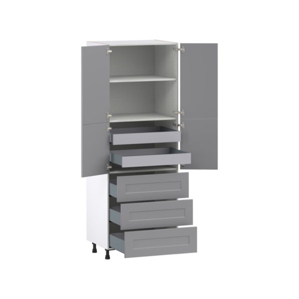 Willow Painted Slate Gray  Shaker Assembled Pantry Cabinet 4 Doors with 3 Drawers and 2 Inner Drawers (30 in. W X 84.5 in. H X 24 in. D)