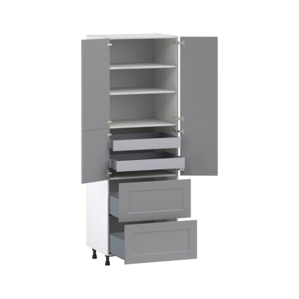 Willow Painted Slate Gray  Shaker Assembled Pantry Cabinet 4 Doors with 2 Drawers and 2 Inner Drawers (30 in. W X 89.5 in. H X 24 in. D)