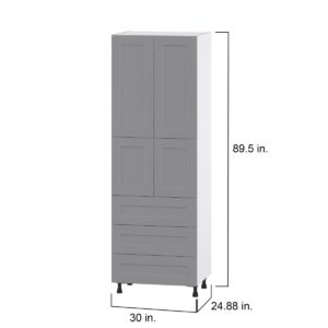 Willow Painted Slate Gray  Shaker Assembled Pantry Cabinet 4 Doors with 3 Drawers and 2 Inner Drawers (30 in. W X 89.5 in. H X 24 in. D)