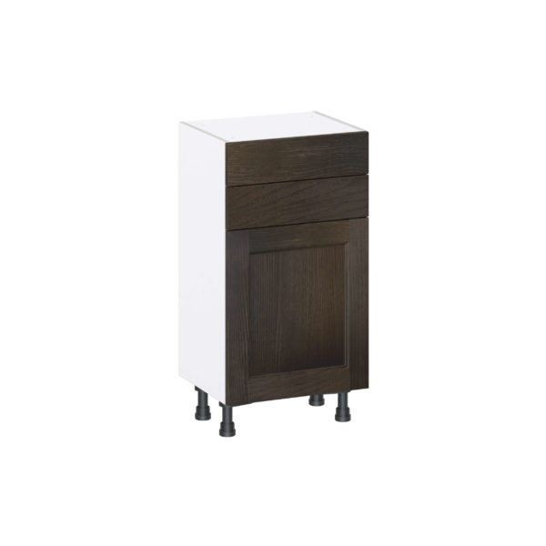 Summerina Chestnut Solid Wood Recessed Assembled Shallow Base Cabinet with 1 Door and Two 10 in. Drawers (18 in. W x 34.5 in. H x 14 in. D)