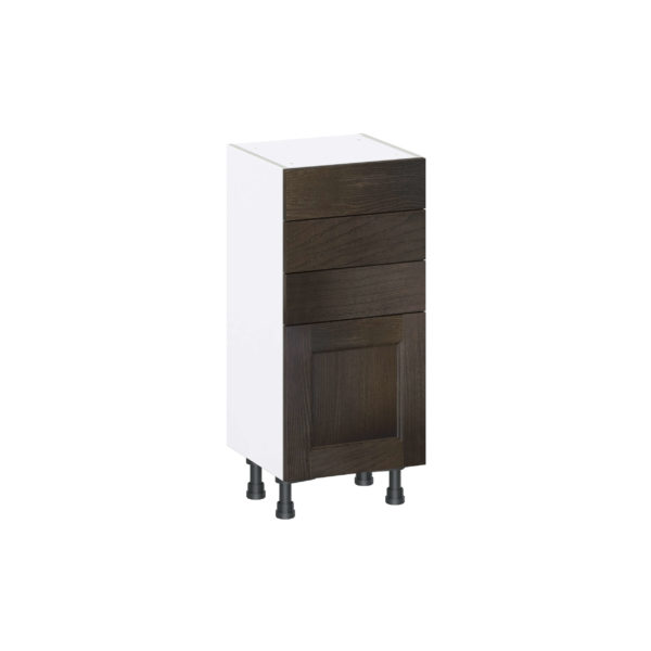 Summerina Chestnut Solid Wood Recessed Assembled Shallow Base Cabinet with 1 Door and Three 5 in. Drawers (15 in. W x 34.5 in. H x 14 in. D)