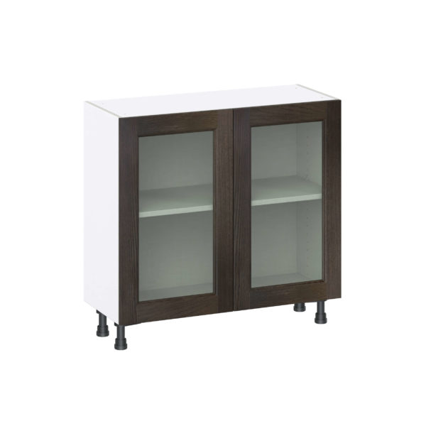 Summerina Chestnut Solid Wood Recessed Assembled Shallow Base Cabinet with 2 Full High Glass Doors (36 in. W x 34.5 in. H x 14 in. D)