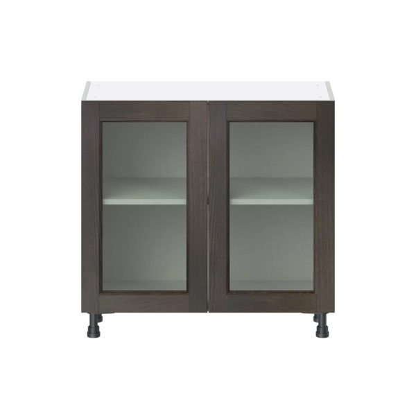 Summerina Chestnut Solid Wood Recessed Assembled Shallow Base Cabinet with 2 Full High Glass Doors (36 in. W x 34.5 in. H x 14 in. D)