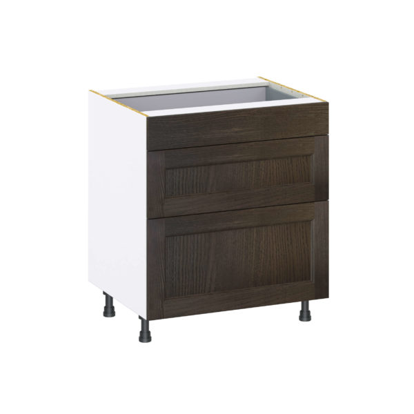 Summerina Chestnut Solid Wood Recessed Assembled Base Cabinet with 3 Drawers (30 in. W x 34.5 in. H x 24 in. D)