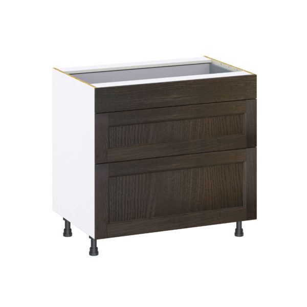 Summerina Chestnut Solid Wood Recessed Assembled Base Cabinet with 3 Drawers (36 in. W x 34.5 in. H x 24 in. D)