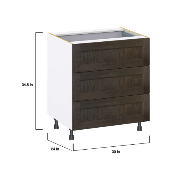 Summerina Chestnut Solid Wood Recessed Assembled Base Cabinet with Three 10 in. Drawers and 1 Inner Drawer (30 in. W x 34.5 in. H x 24 in. D)