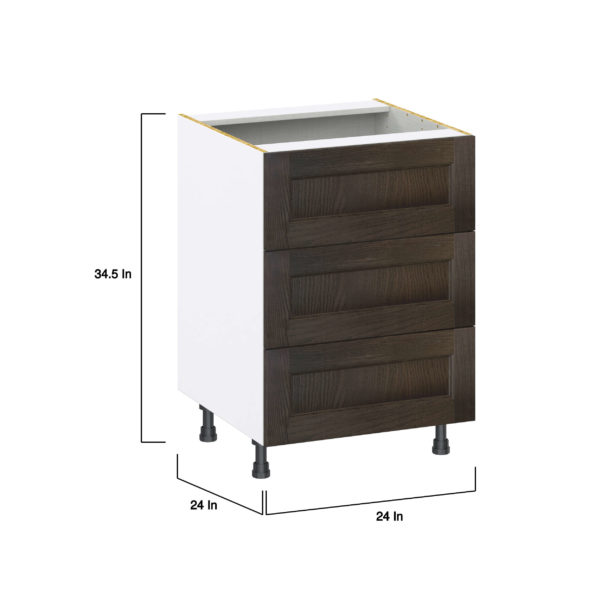 Summerina Chestnut Solid Wood Recessed Assembled Base Cabinet with Three 10 in. Drawers (24 in. W x 34.5 in. H x 24 in. D)