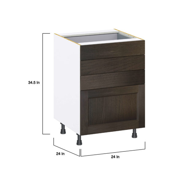 Summerina Chestnut Solid Wood Recessed Assembled Base Cabinet with 4 Drawers (24 in. W x 34.5 in. H x 24 in. D)