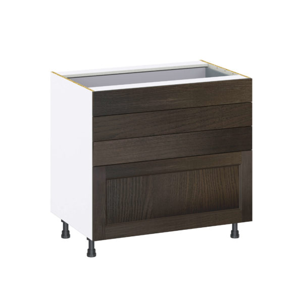 Summerina Chestnut Solid Wood Recessed Assembled Base Cabinet with 4 Drawers (36 in. W x 34.5 in. H x 24 in. D)