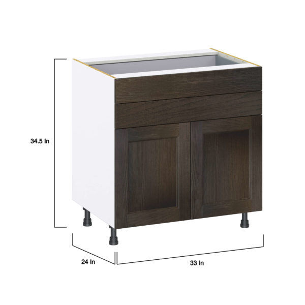 Summerina Chestnut Solid Wood Recessed Assembled Base Cabinet with 2 Doors and Two 5 in. Drawers (33 in. W X 34.5 in. H X 24 in. D)