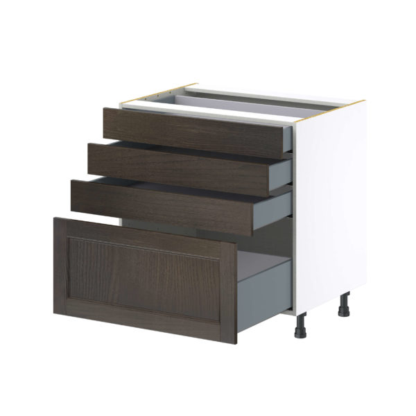 Summerina Chestnut Solid Wood Recessed Assembled Base Cabinet with 4 Drawers (33 in. W X 34.5 in. H X 24 in. D)