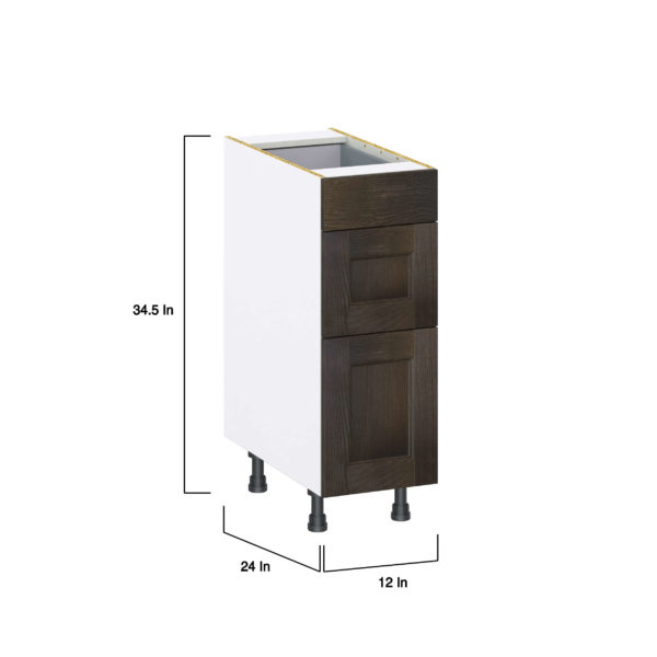 Summerina Chestnut Solid Wood Recessed Assembled Base Cabinet with 3 Drawers (12 in. W X 34.5 in. H X 24 in. D)