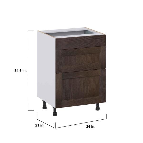 Summerina Chestnut Solid Wood Recessed Assembled 24 in. W x 34.5 in. H x 21 in. D Vanity Drawer Base Cabinet with 3 Drawers