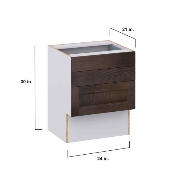 Summerina Chestnut Solid Wood Recessed Assembled 24 in. W x 30 in. H x 21 in. D Vanity ADA Drawer Base Cabinet with 3 Drawers