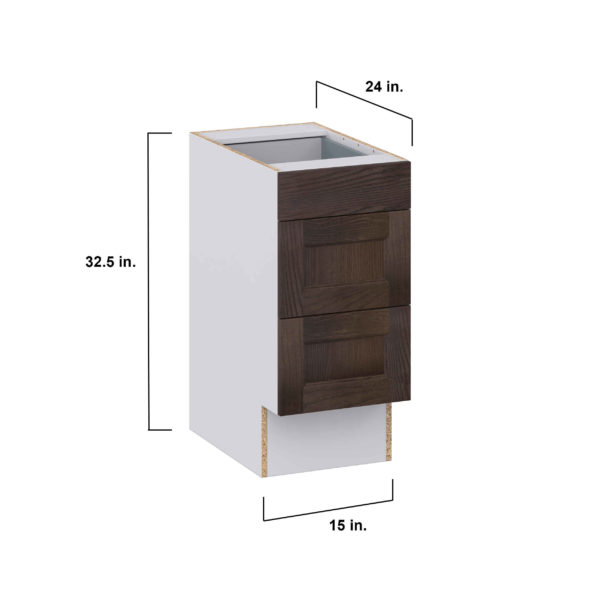 Summerina Chestnut Solid Wood Recessed Assembled 15 in. W x 32.5 in. H x 24 in. D ADA Drawer Base Cabinet with 3 Drawers