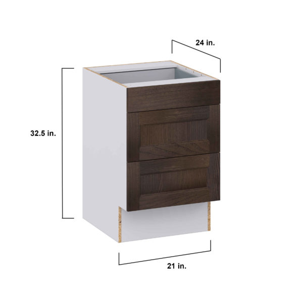 Summerina Chestnut Solid Wood Recessed Assembled 21 in. W x 32.5 in. H x 24 in. D ADA Drawer Base Cabinet with 3 Drawers