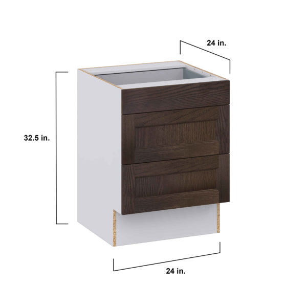 Summerina Chestnut Solid Wood Recessed Assembled 24 in. W x 32.5 in. H x 24 in. D ADA Drawer Base Cabinet with 3 Drawers