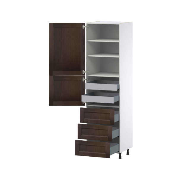 Summerina Chestnut Solid Wood Recessed Assembled Pantry Cabinet 1 Doors with 3 Drawers and 2 Inner Drawers (24 in. W X 89.5 in. H X 24 in. D)